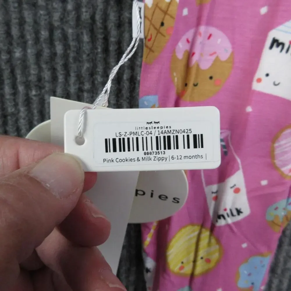 Littlesleepies One Piece Girls 6-12 Month Pink Cookies & Milk Zippy Lunaluxe NWT